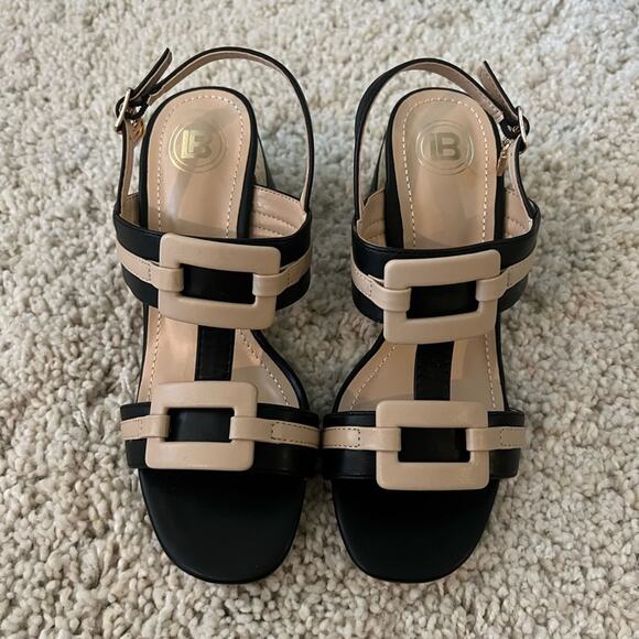 Laura Biagiotti Tan Black Block Heels Size 37 - Picture 2 of 6